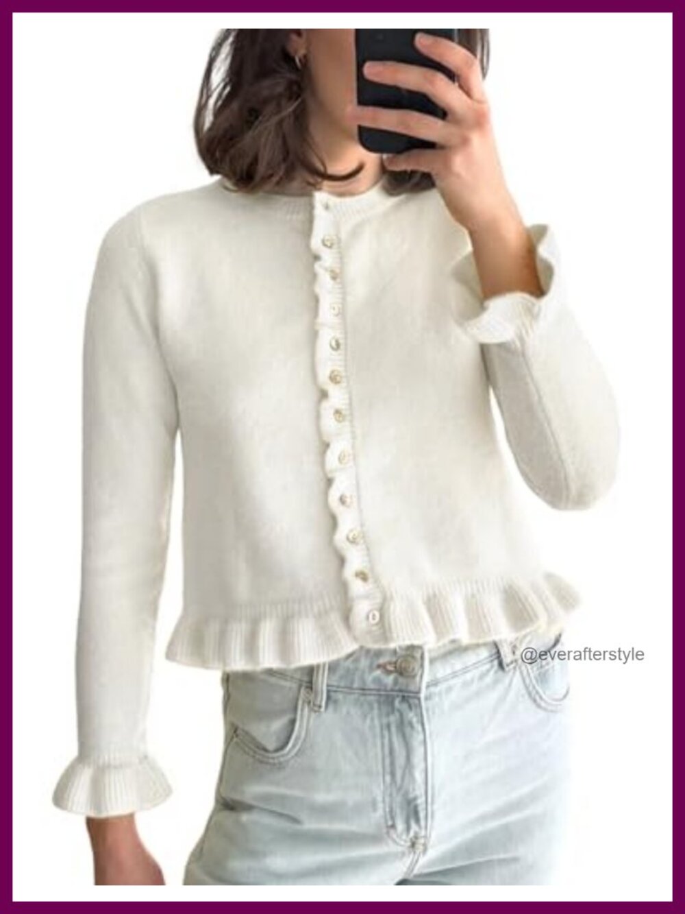 Cropped Cardigan Sweater Ruffle Hem Knit Cardigan for Women